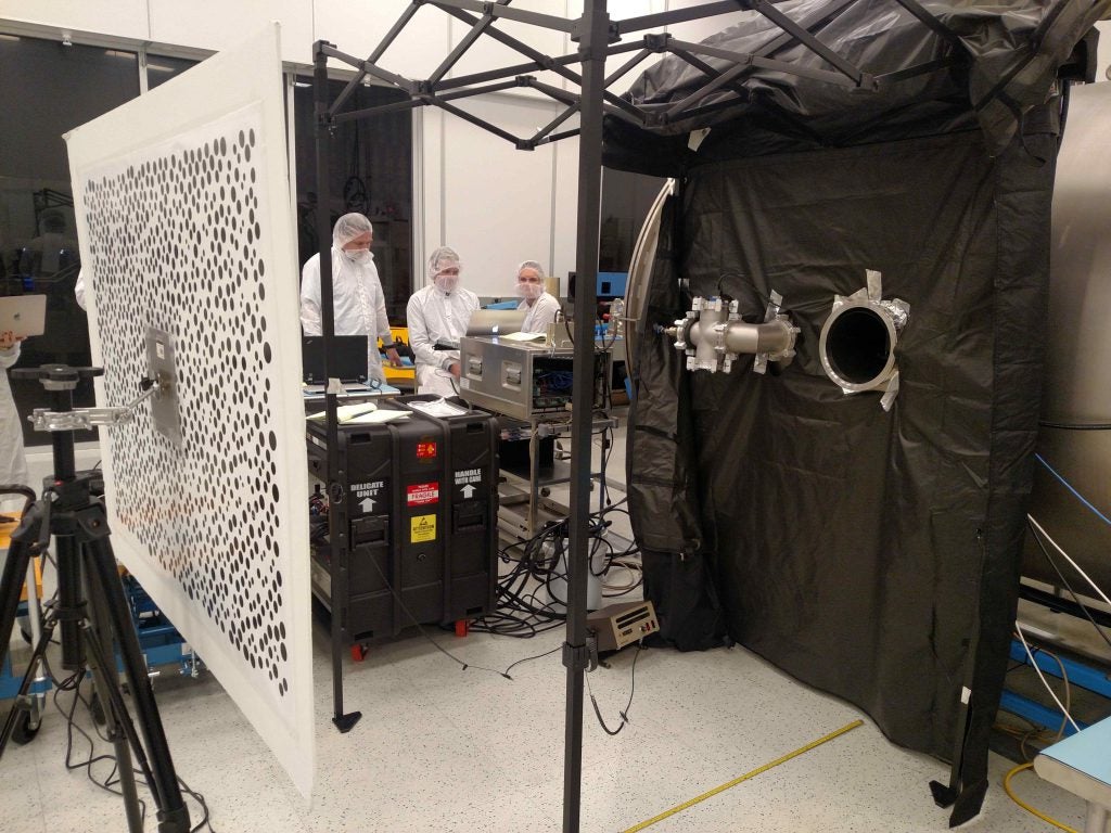 Members of the Mars 2020 Perseverance rover Mastcam-Z calibration group running tests of the Engineering Qualification Model camera at ASU in November, 2018.